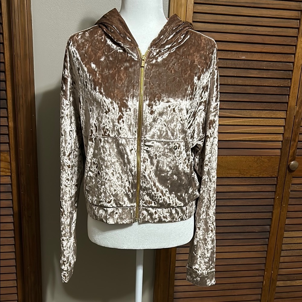 Fabletics Pink Crushed Velvet Bomber Jacket